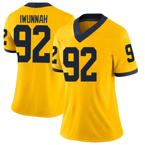 Ike Iwunnah Michigan Wolverines Women's NCAA #92 Maize Limited Brand Jordan College Stitched Football Jersey JCQ5554NZ